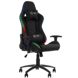 Кресло игровое Cactus CS-CHR-0099BLR с RGB-подсветкой черный/красный  (экокожа, 120кг, крестовина сталь, колесики нейлон, подголовник, поддержка поясницы, подсветка)